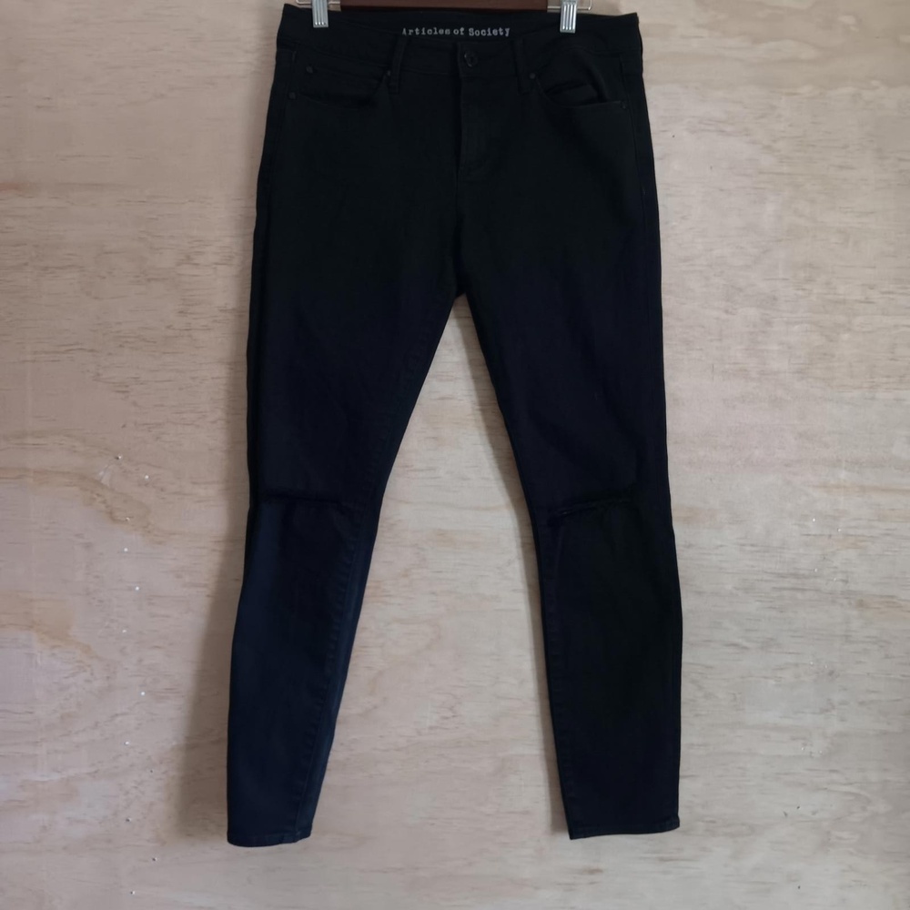 Articles of Society Sarah Slit Skinny Black Denim Jeans - Size 29 Distressed